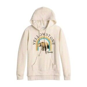 Yellowstone Wyoming Grizzly Bear Hoodie Sweater Juniors Large Color Beige